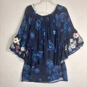 Johnny Was Annia Off Shoulder Floral Embroidered Tie Dye Dress Size M